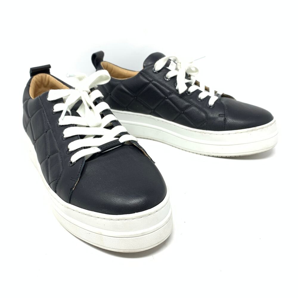 J/SLIDES Women's Sz 8 Noreen Quilted Stitch Leather Platform Sneaker Black White